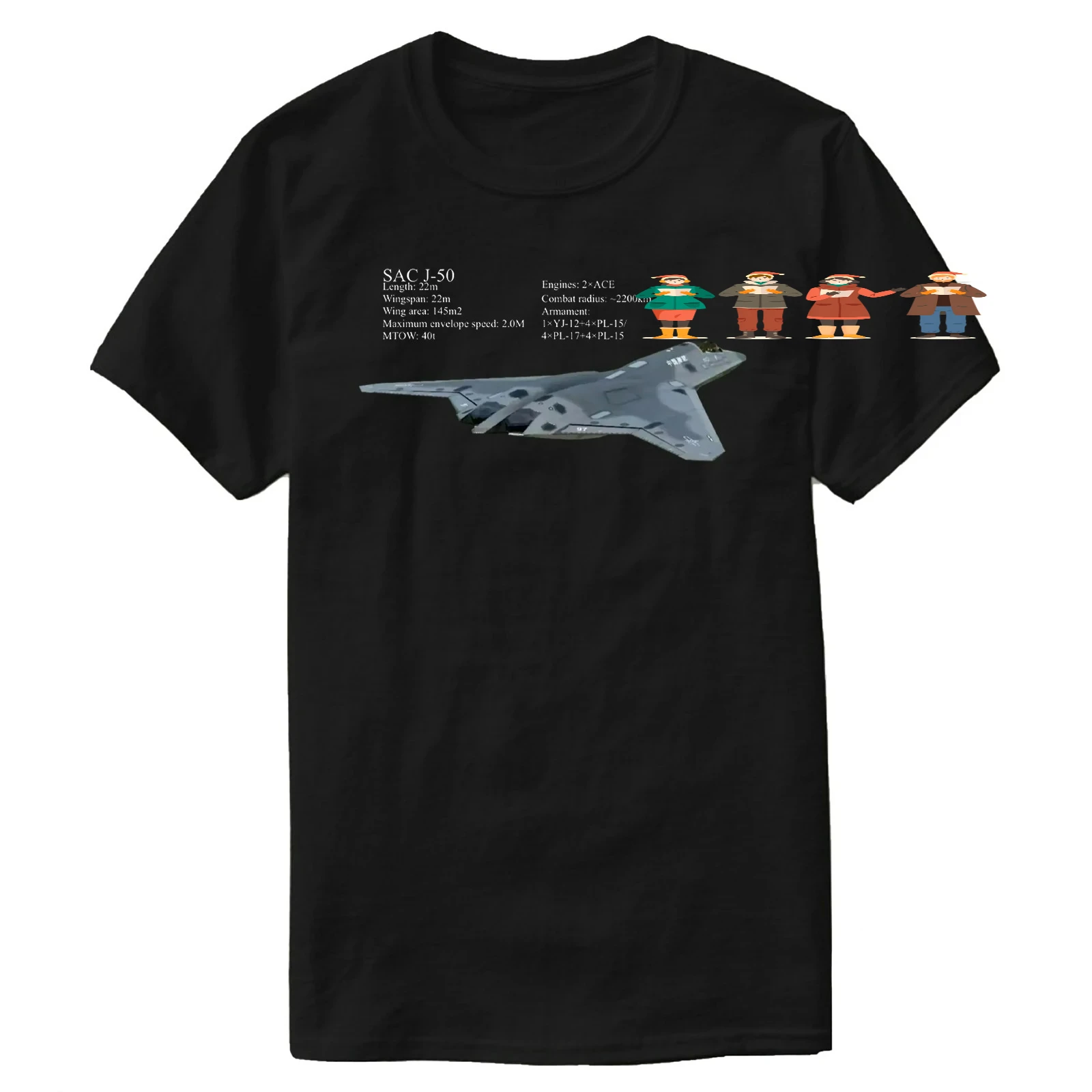 China 6th Gen Aircraft SAC J-50 Stealth Fighter T-Shirt 100% Cotton O-Neck Short Sleeve Summer Casual Mens T-shirt Streetwear