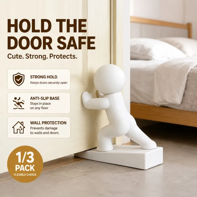 Flexible Cute Door Stopper 1/3 Pack, Anti Slip Base Movable Decorative Door Wedge for Home Wall Protection