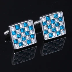 BlingBling Blue And White Rhinestone Wholesale Mens Cufflinks Square Galaxy Cufff Links Gemelos For Womens