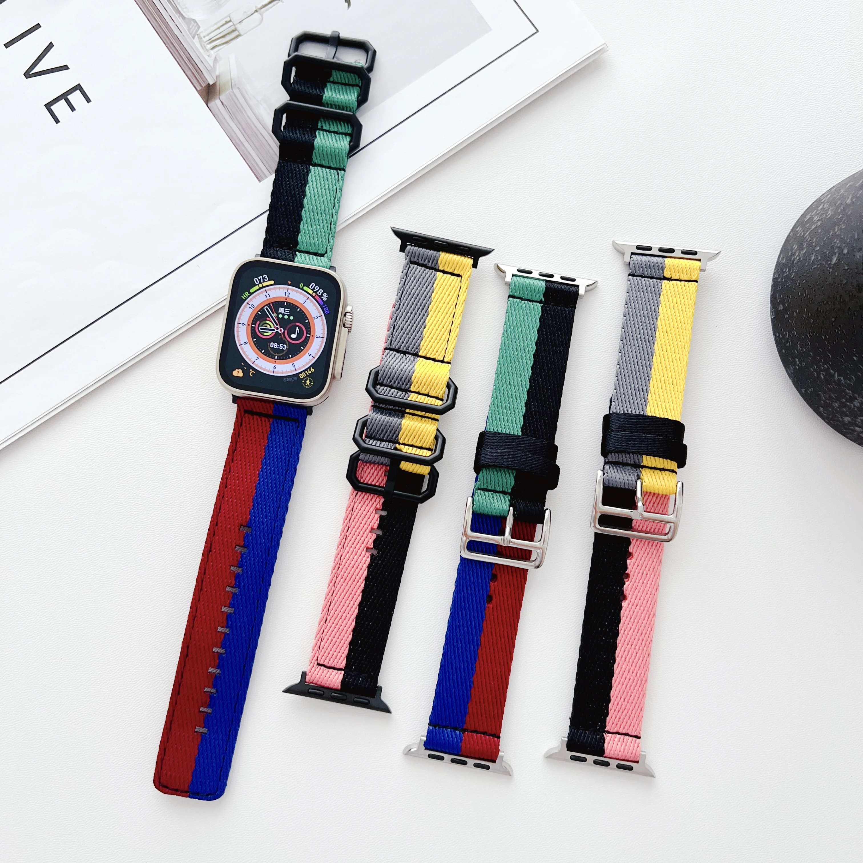 Nylon Strap For Apple watch band 49mm 45mm 44mm 40mm 41mm 42mm Watchband Three Ring Bracelet iWatch Ultra 8 7 6 5 4 SE 3 Correa