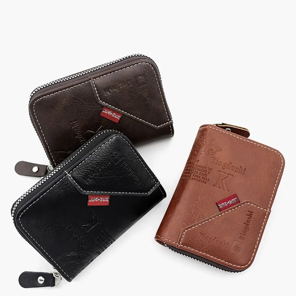 Classic PU Card Case Portable Solid Color Zipper Wallets Multi-functional Multi Card Business Card Bag Women Men