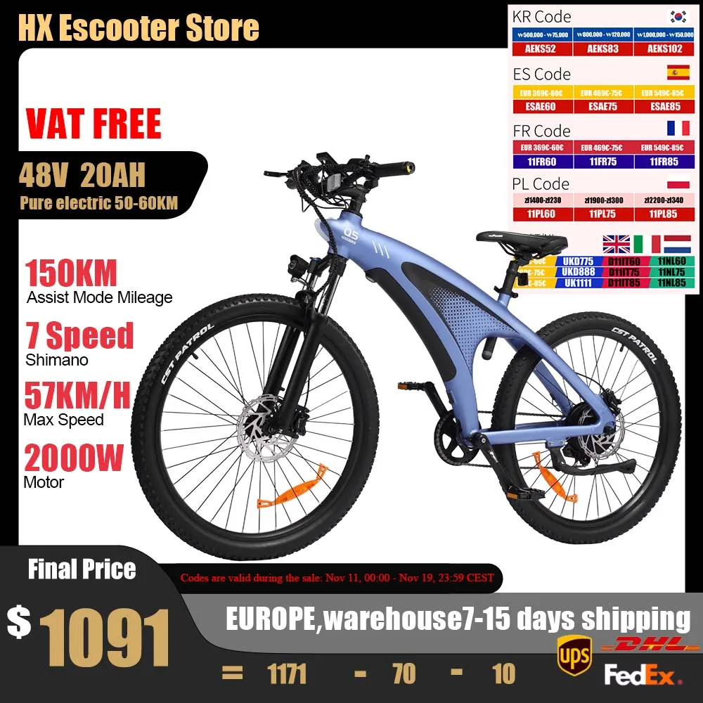 

HX Q5 2000W Ebikes 57KM/H Electric Bicycle 27.5 Inch Adults Electric Bike Removable battery Electric E Bikes Mountain Ebike