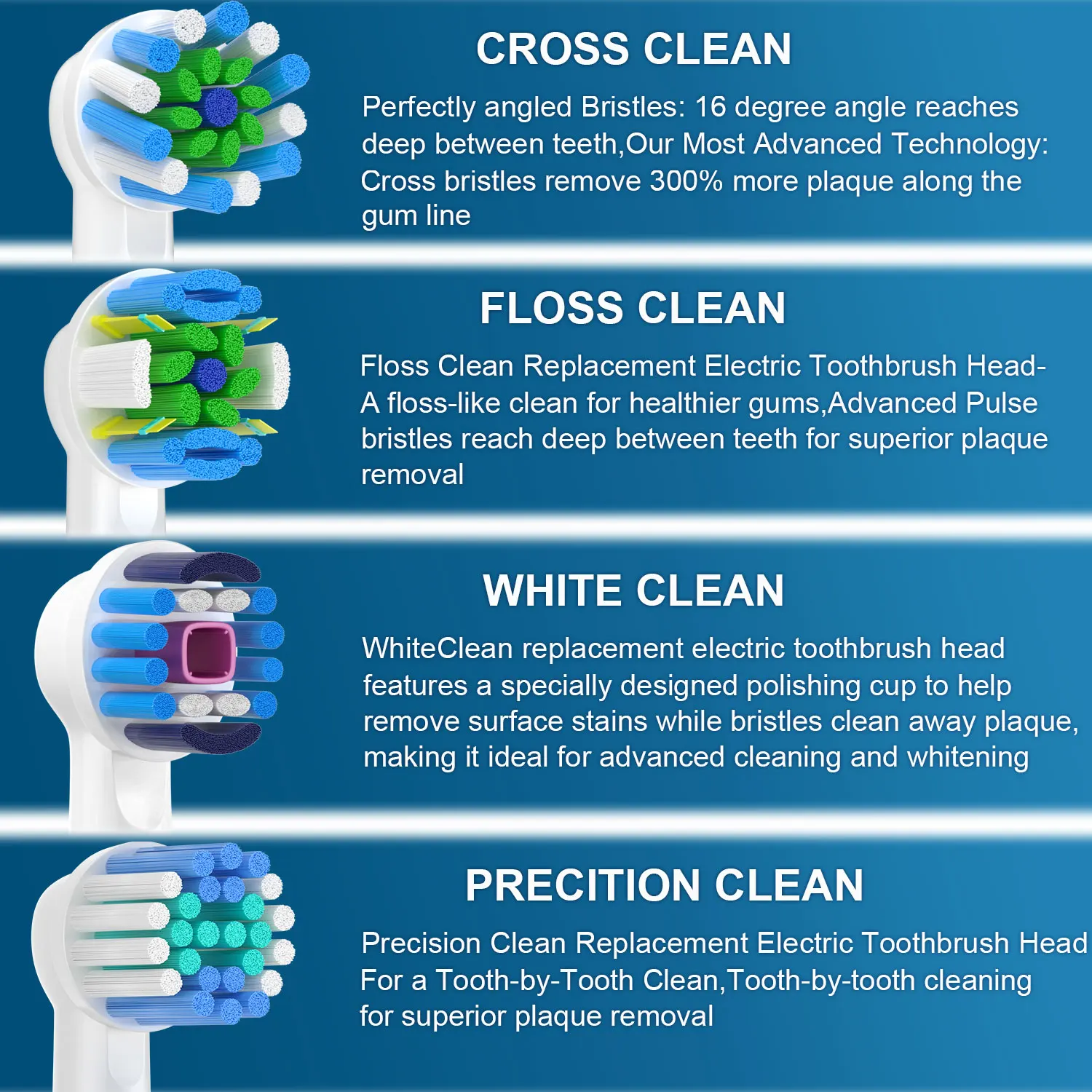 Cabezales de repuesto para cepillo de dientes eléctrico Oral B Cross Floss, blanqueador, limpieza genérica, Oralb Braun