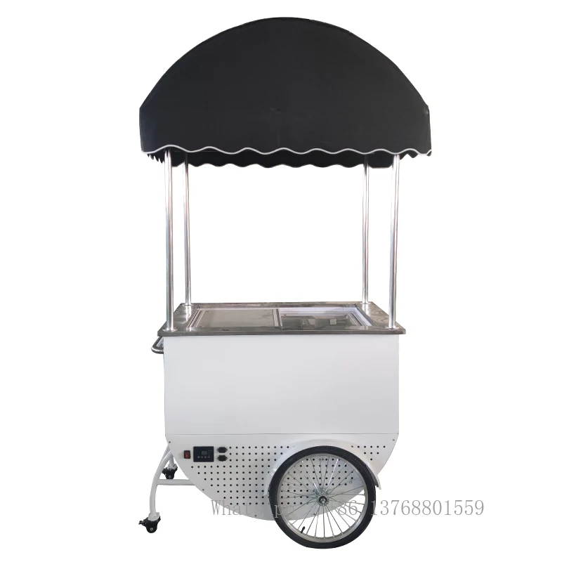 2023 New Commercial Display Cooler Ice Cream Gelato Cart With Umbrella Mobile Hand Push Vending Cart For Sale