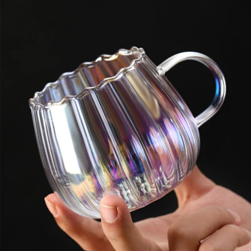 ספל קפה יצירתי כוסות מים מפוספסים כוסות מים פסים תה אחר הצהריים עם ידית משרד כלי זכוכית