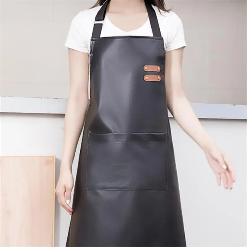 Waterproof And Oil Resistant Apron For Kitchen Womens PU Soft Leather HouseholdCooking Sleeveless High Dishwashing Work Clothes