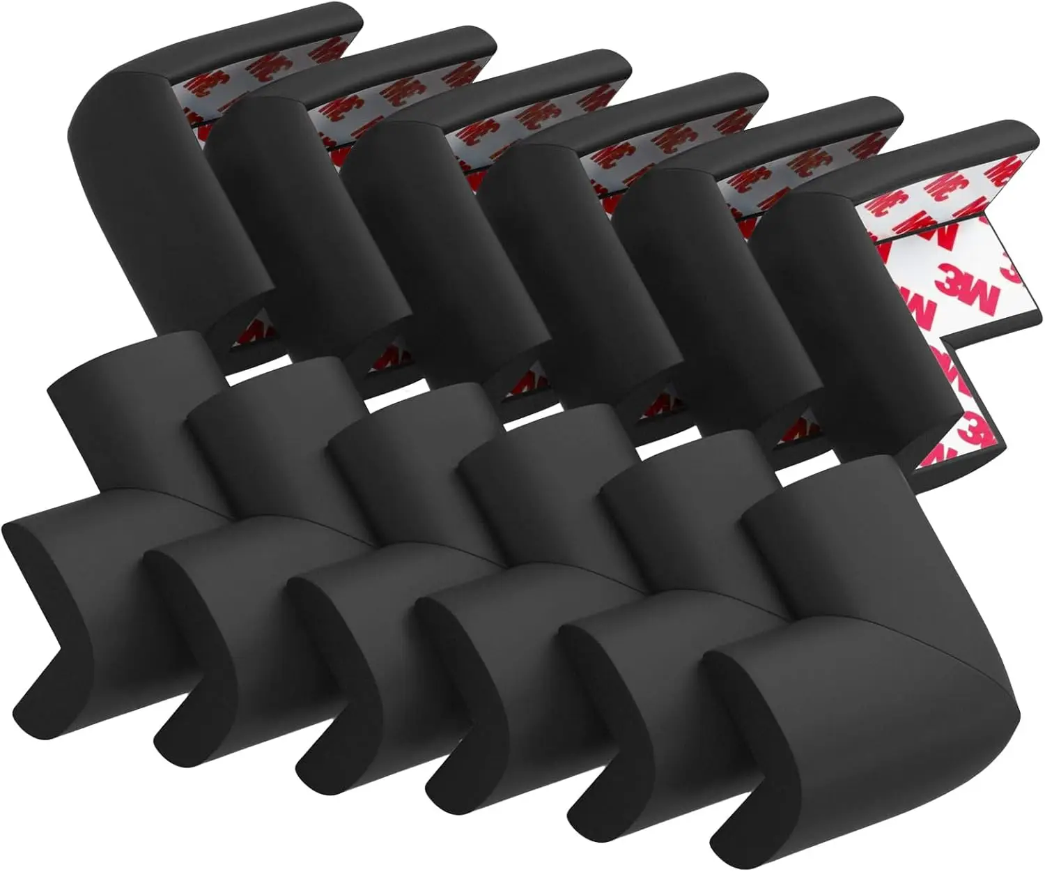 

12-Pack Soft Corner Protectors for Baby Safety, Pre-Taped Foam Bumpers for Furniture Edges (Black)