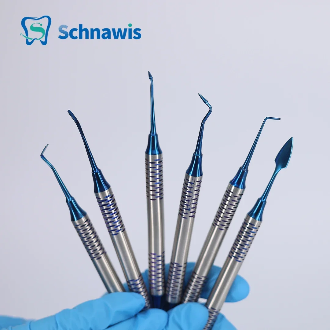 6 stks/set Orthodontische Composiet Hars Vullen Spatel Restauratie Tool Denspay Titanium Plated Hoofd Hars Vulmiddel Set Dikke Handvat