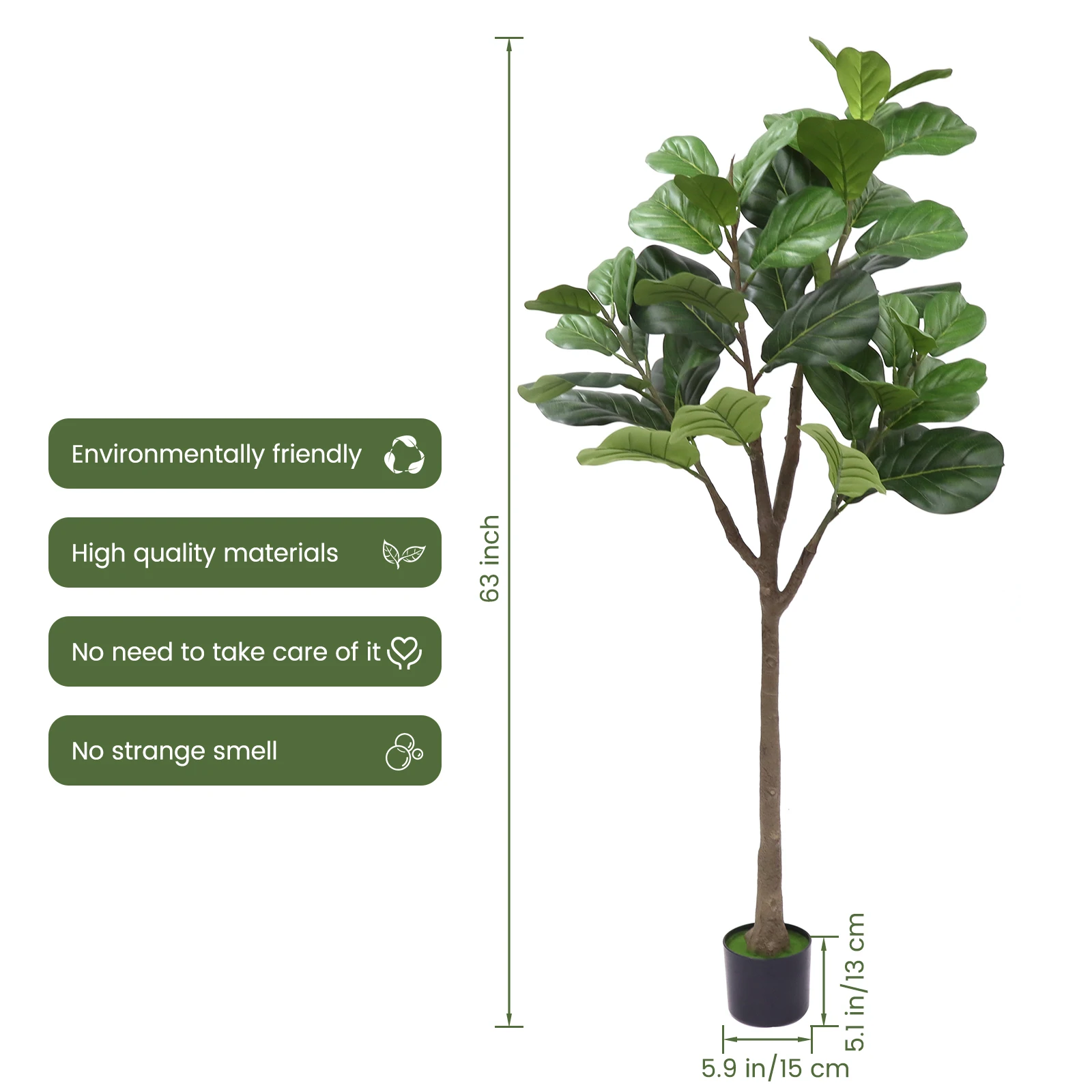 150cm Indoor Artificial Faux Tree Plant with Flower Pots Lifelike Highly Simulated Anti Fading Ultraviolet-proof Home Decor