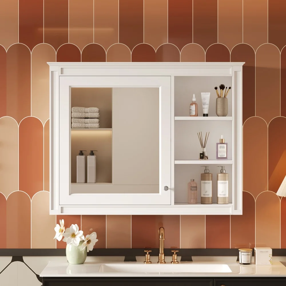 

36''×28'' Wall-Mounted Medicine Cabinet: Modern Bath Storage with Mirror &1 Adjustable Shelf