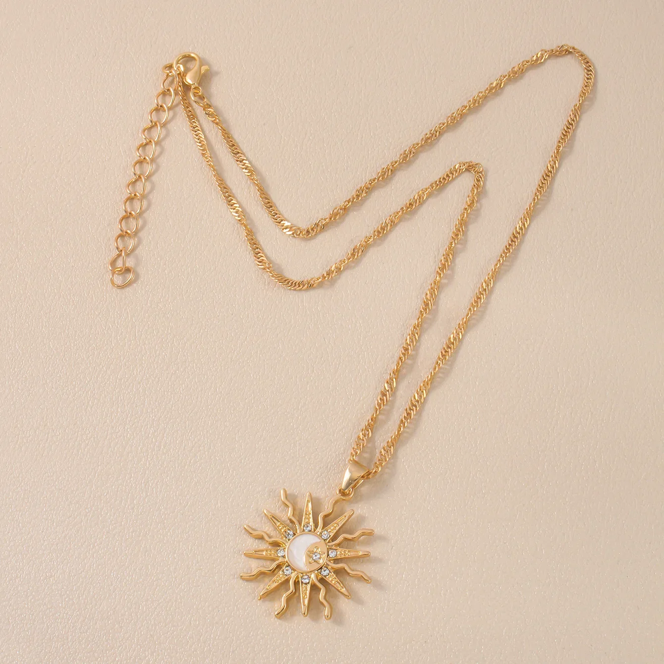 1Pcs Shining Rhinestone Unique Design Sun Star Moon Three In One Pendant Necklace Retro Women's Daily Versatile Party Jewelry image 5
