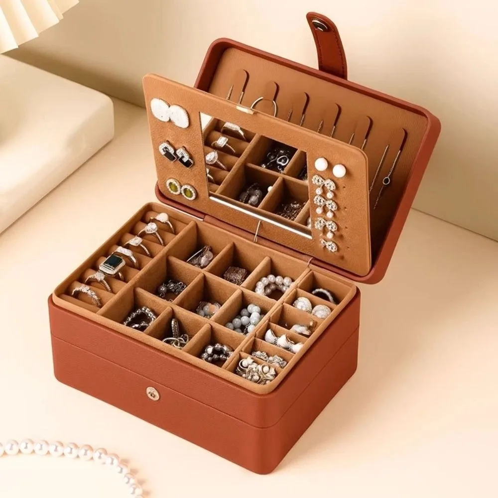

Fashion PU Jewelry Packing Bag Rings Necklace Multilayer Jewelry Storage Case Organizer Large Capacity Square Jewelry Box Gift