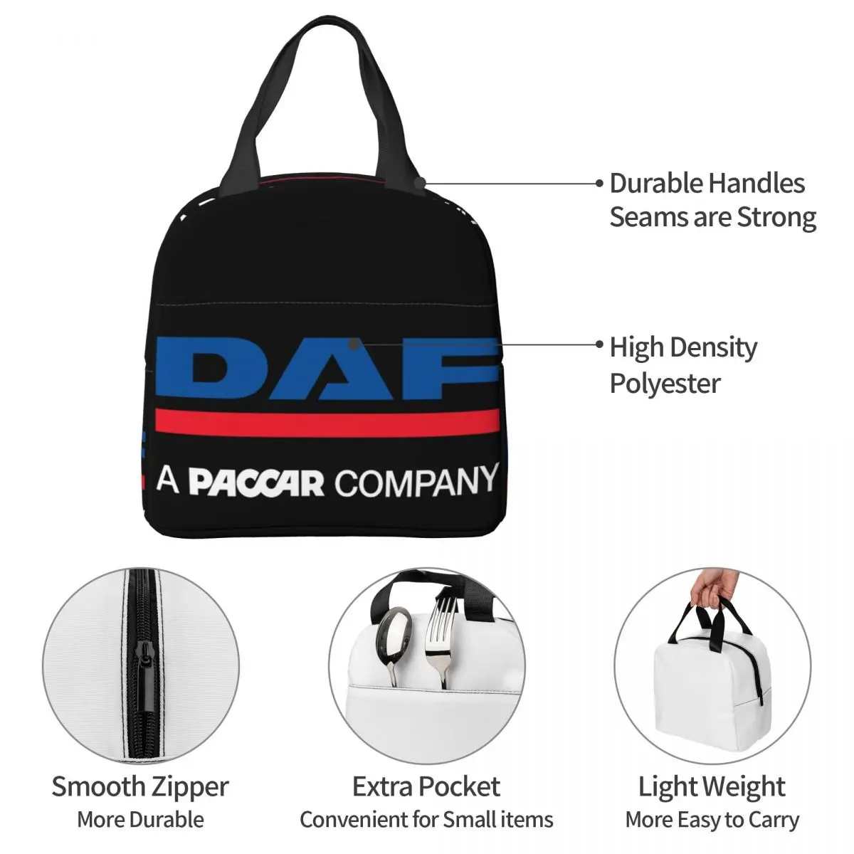 DAF Trucks Logo Lunch Bag Unisex Portable Cooler Insulated Lunch Box Food Bento Box