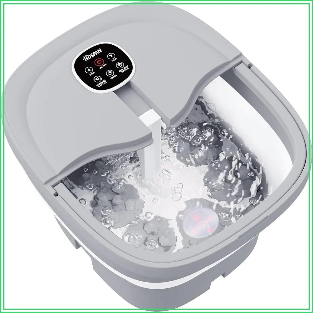 Collapsible Foot Spa with Rotary Massage, Heat, Bubbles, Remote & 24 Shiatsu Balls for Relaxation