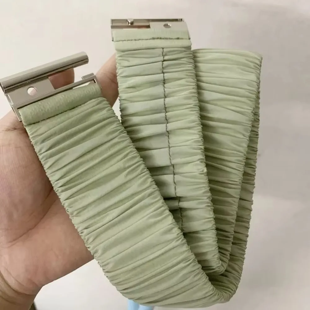 レトロ 5 センチメートル幅ダウンコートウエストベルトプリーツ弾性ストレッチウエストバンドバックルカジュアル無地ダウンジャケットウエストバンド