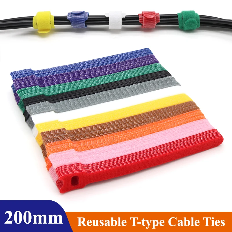 200mm Reusable Fastening Cable Ties Adjustable Cord Ties Nylon Cable Management Straps Hook and Loop Cord Organizer Wire Ties