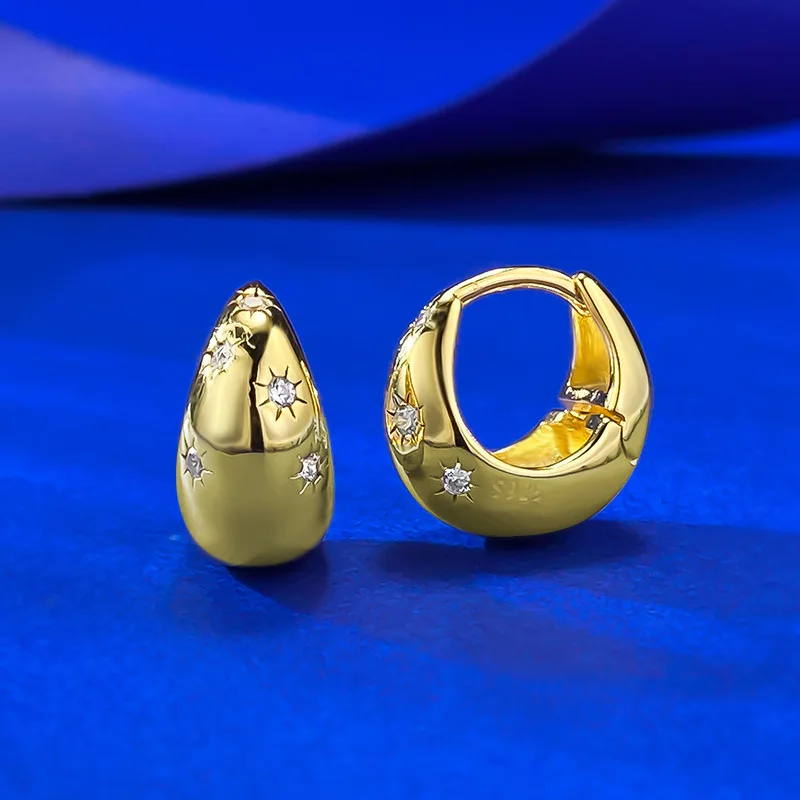 

2025 Spring/Summer New s925 Silver Gold Plated Octagonal Star Ear Buckle Fashionable, Versatile, and High end