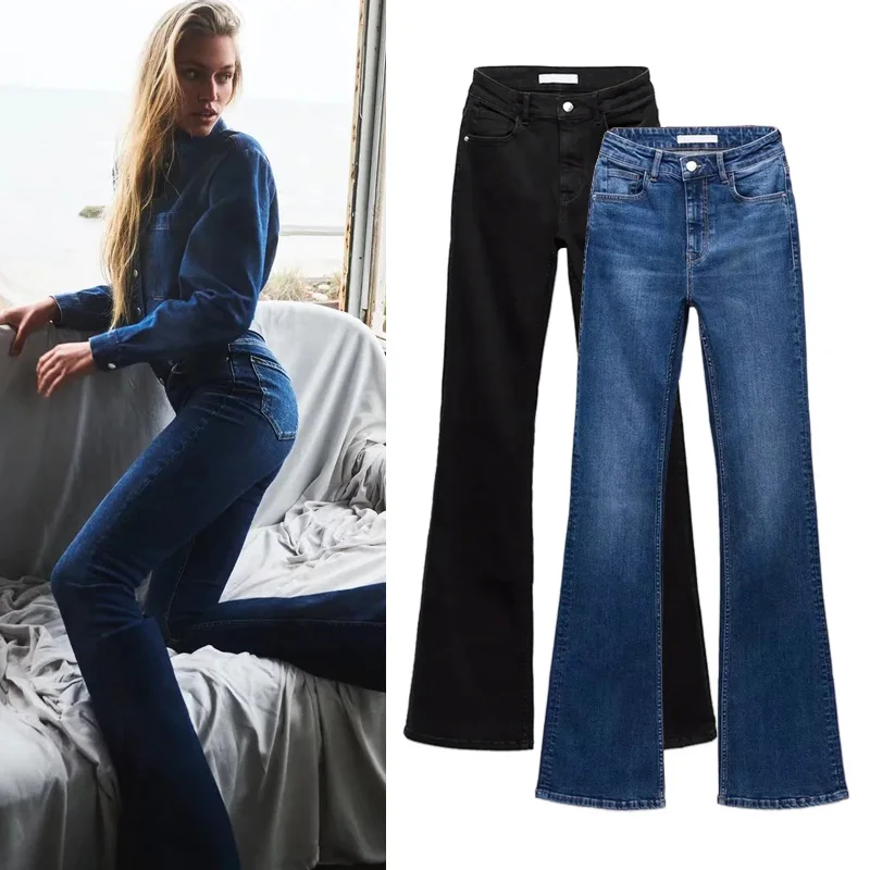 

Faionable Cotton Stretchy Slimming High Waist Bell Bot Jeans Casual High Waist Long Pants Women's Summer Straight Leg Jeans