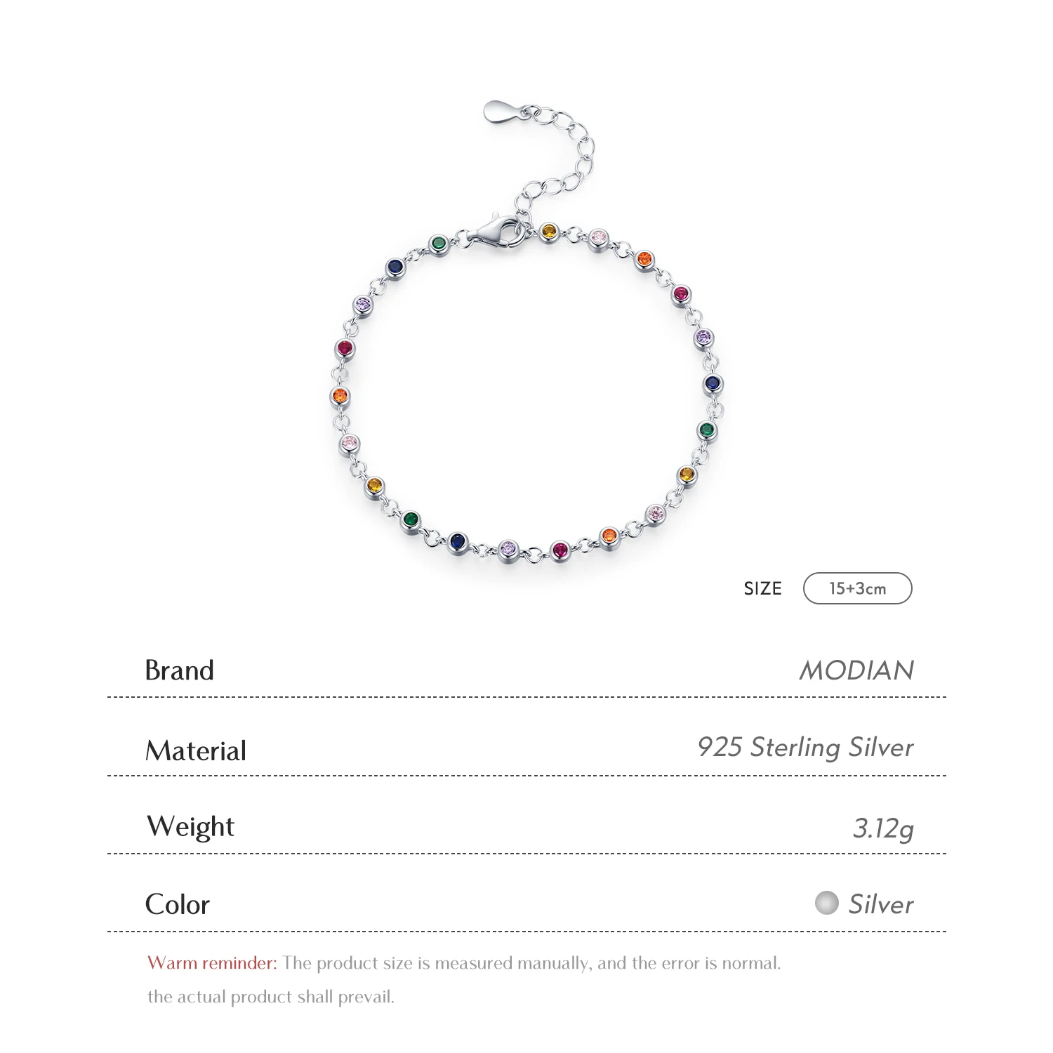 MODIAN Bohemia Style Charm Chain Bracelet For Women Real 925 Sterling Silver Rainbow Color CZ Female Fashion Jewelry Accessory