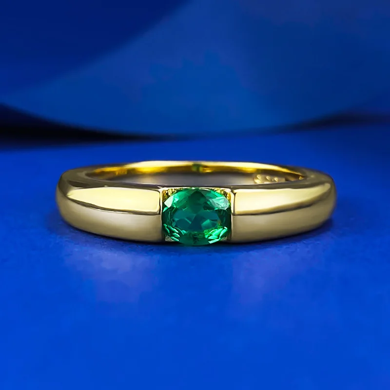 S925 Silver European and American New Gold Plated 4 * 5mm Green Zircon Inlaid Ring with Elegant White Women's Ring