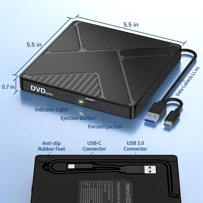 AA87 External Optical Drive Box USB3.0 Mobile Disc Reading CD Playback External Optical Disc Drive DVD Burning And Recording, Du