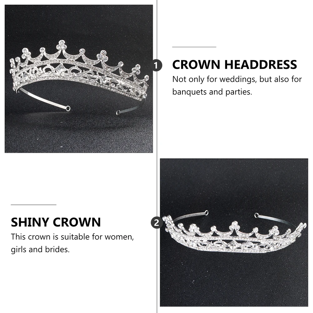 

Elegant Crystal Crown Headdress Wedding Bride Shiny Party Crown Headband Durable Lightweight Chic For Women Girls Silver Hair