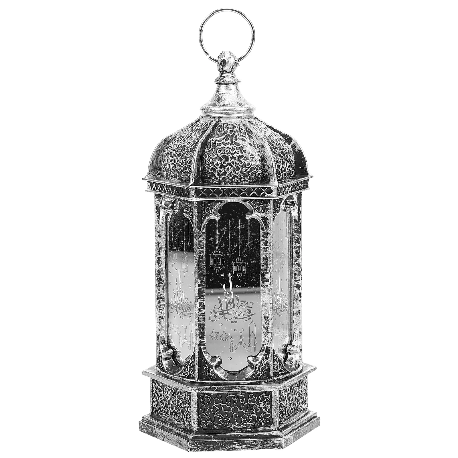 

Lantern Wind Ornament Home Lamp Decor for Eid Silver Ramadan Festival Party Light Plastic Glass Stable Desktop Tree