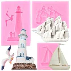 Lighthouse Bird Silicone Mold Sailing Boat Fondant Molds Cupcake Jelly Candy Resin Clay Chocolate Decoration Baking Tools