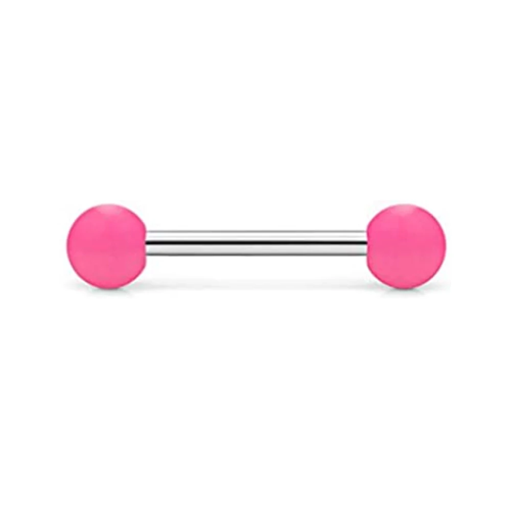 Anéis de língua de aço inoxidável para mulheres, 14G, Barbell, rosa, Body Piercing Jewelry, 1-4pcs