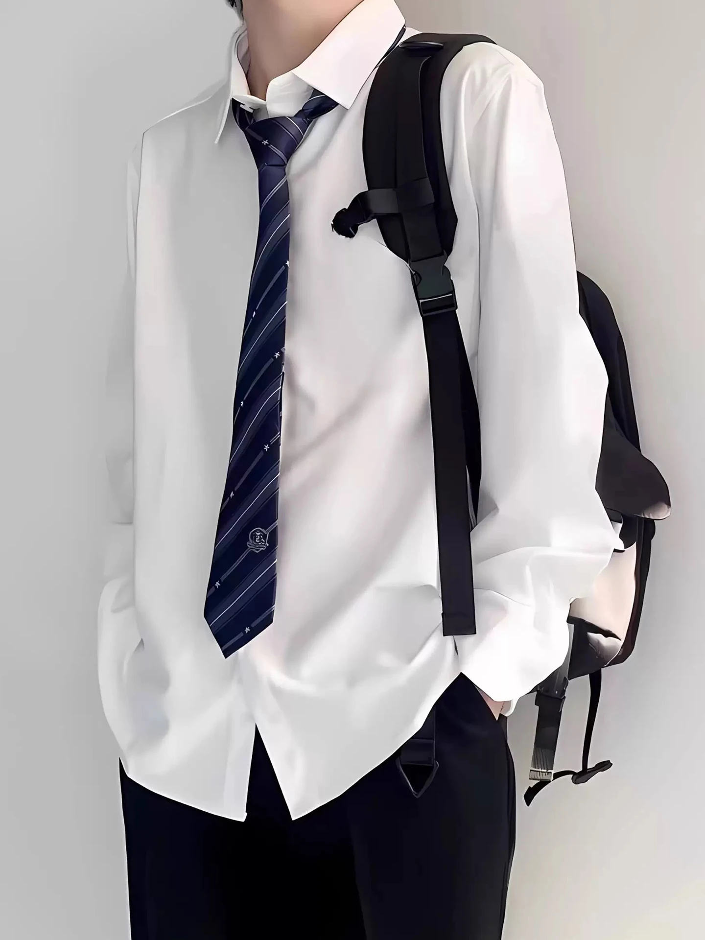 

White Long Sleeve Basic Style Shirt Male Uniform College Style Loose Inner Wear High End Feeling Polyester Cotton Blend Shirt