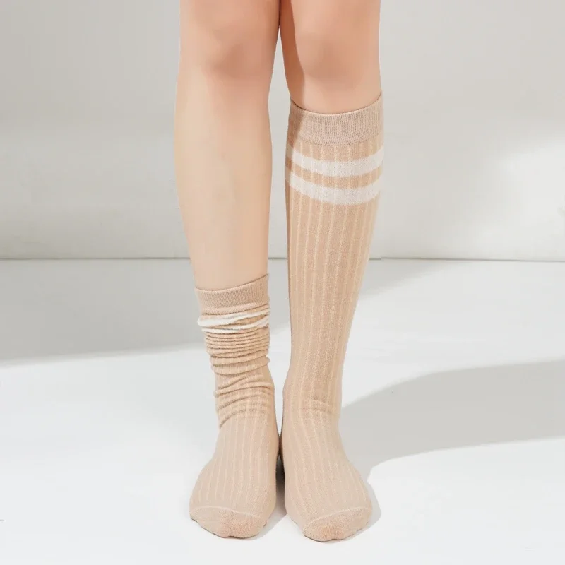 Women Striped Cotton Long Socks Japanese JK Black White Knee High Stockings Long Tube Leg Solid Color Girls Students Warm Socks