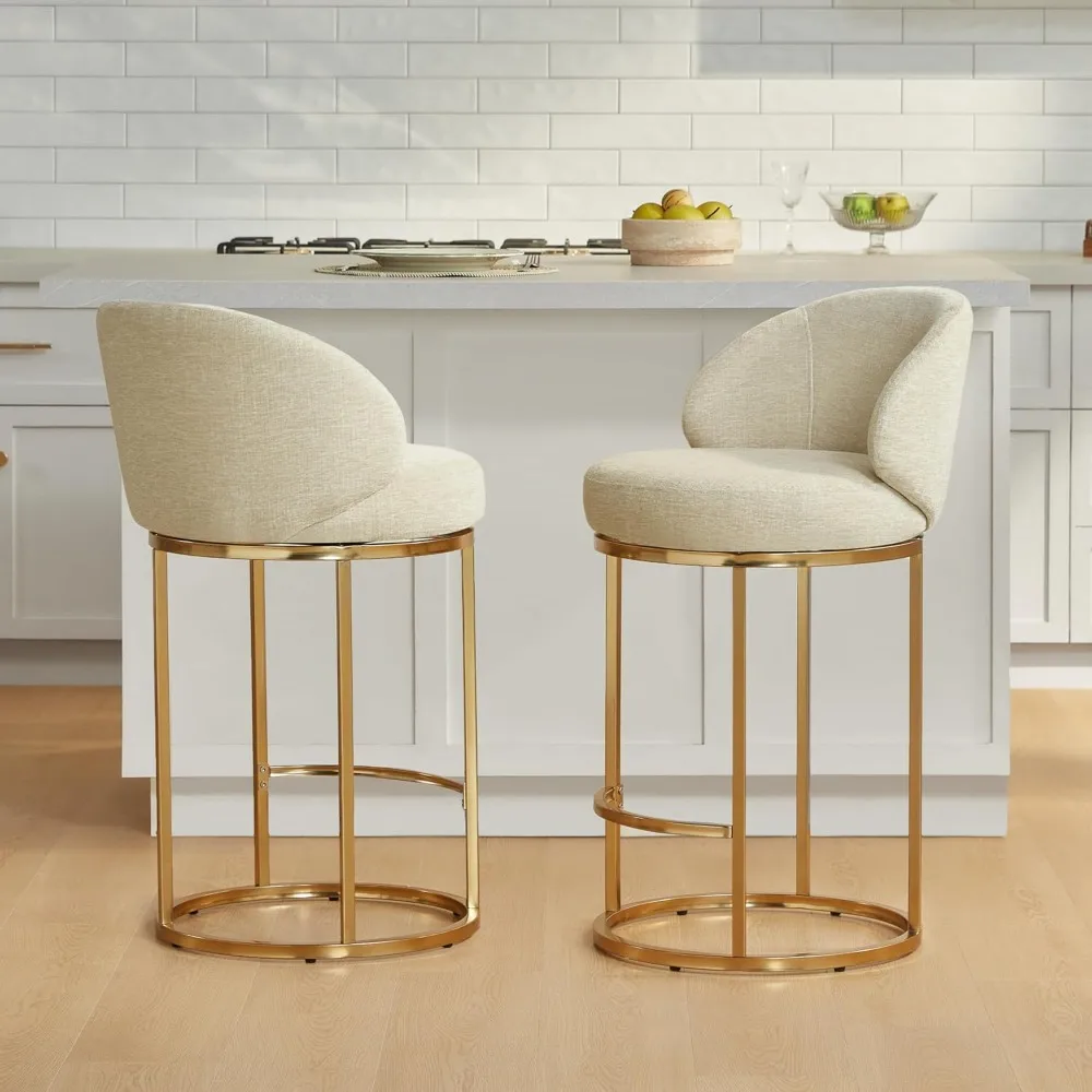 

CHITA Swivel Upholstered Bar Stools Set of 2, Metal Base, 26.8 Seat Height, Sand Color