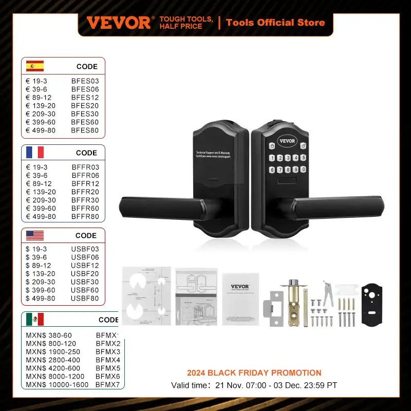 VEVOR Keyless Entry Door Lock Password and Key Unlock Combination Door Lock Electronic Keypad Entry Lever Auto-Locking Keypad