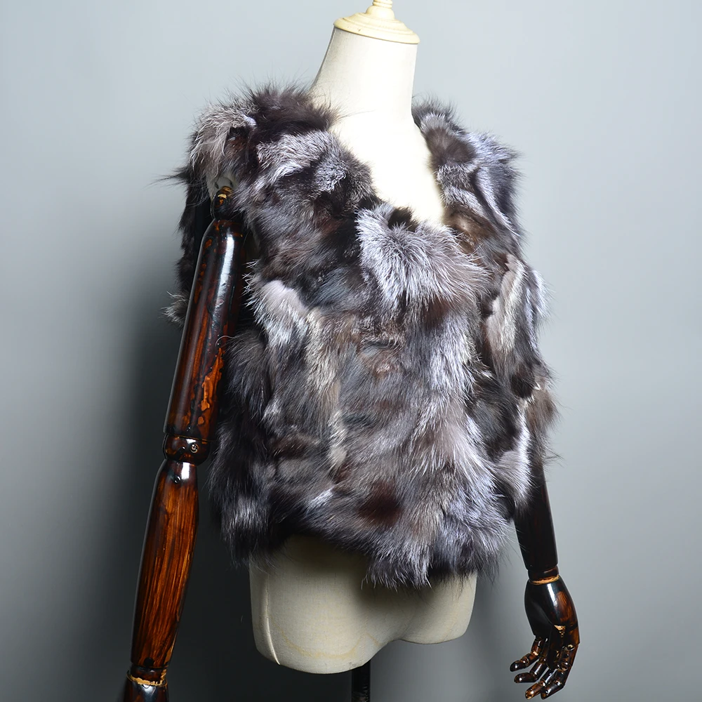 Hot Sale Women Real Fox Fur Vest Winter Warm 100%Natural Real Silver Fox Fur Waistcoat Lady Fashion Genuine Fur Gilets