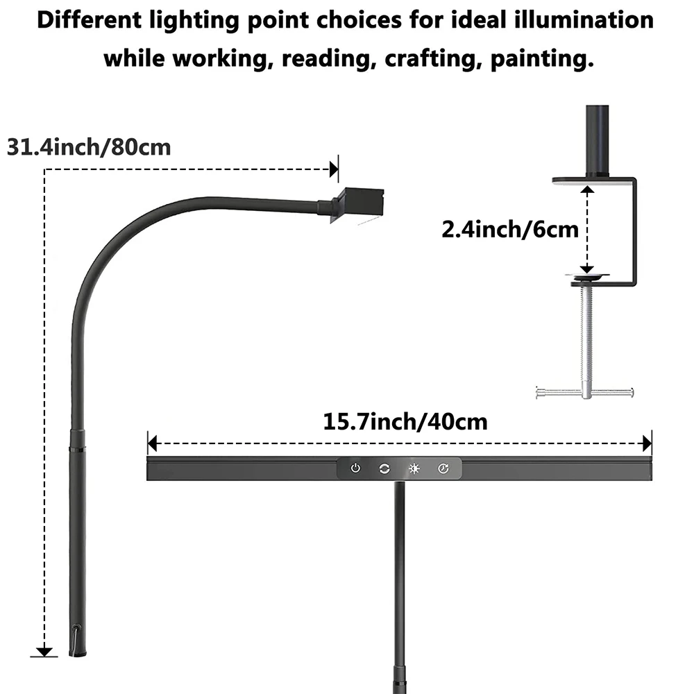 12W LED Desk Lamp with Clamp Dimmable Timer Architect Table Lamp 40CM 360° Flexible Gooseneck Home Office Reading Light USB