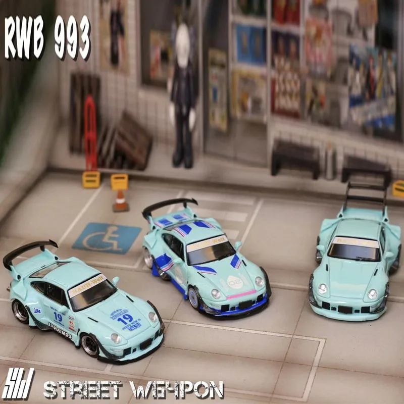 SW 1:64 Legierung RWB 911 993 Modifizierte Version Weiß/Schwarz Apfelgrün Automodell Sammlerstück für Erwachsene Ausstellungsstück Geschenk für Jungen