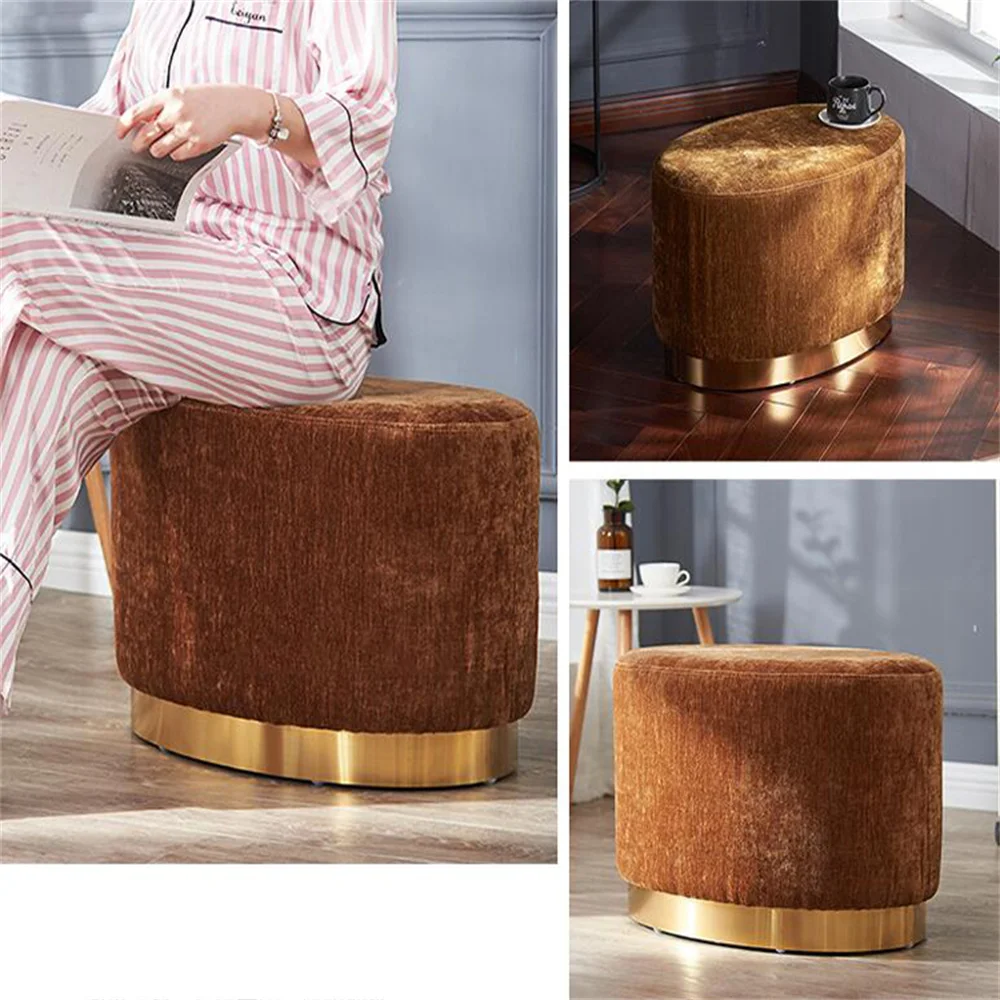 Luxury gold iron home stool, dressing chair, footstool, soft velvet fashion shoe stool, store, living room stool