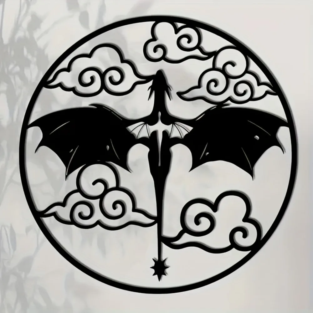 CIFBUY Iron Wall Art Round Dragon Knight Sculpture Black Cloud Pattern Unique Home Patio Decor Housewarming Gift