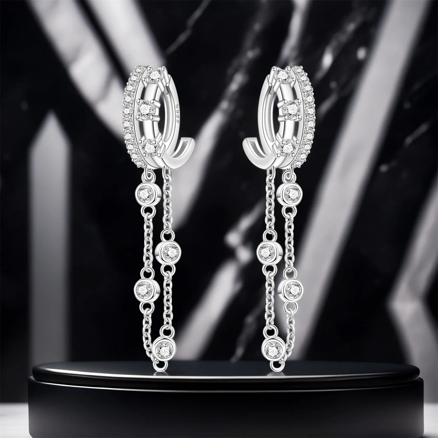 PANPOKI 925 Sterling Silver Simple Double-layer Tassel Drop Earrings Women Earrings Charm Versatile Party Jewelry Trendy Gifts
