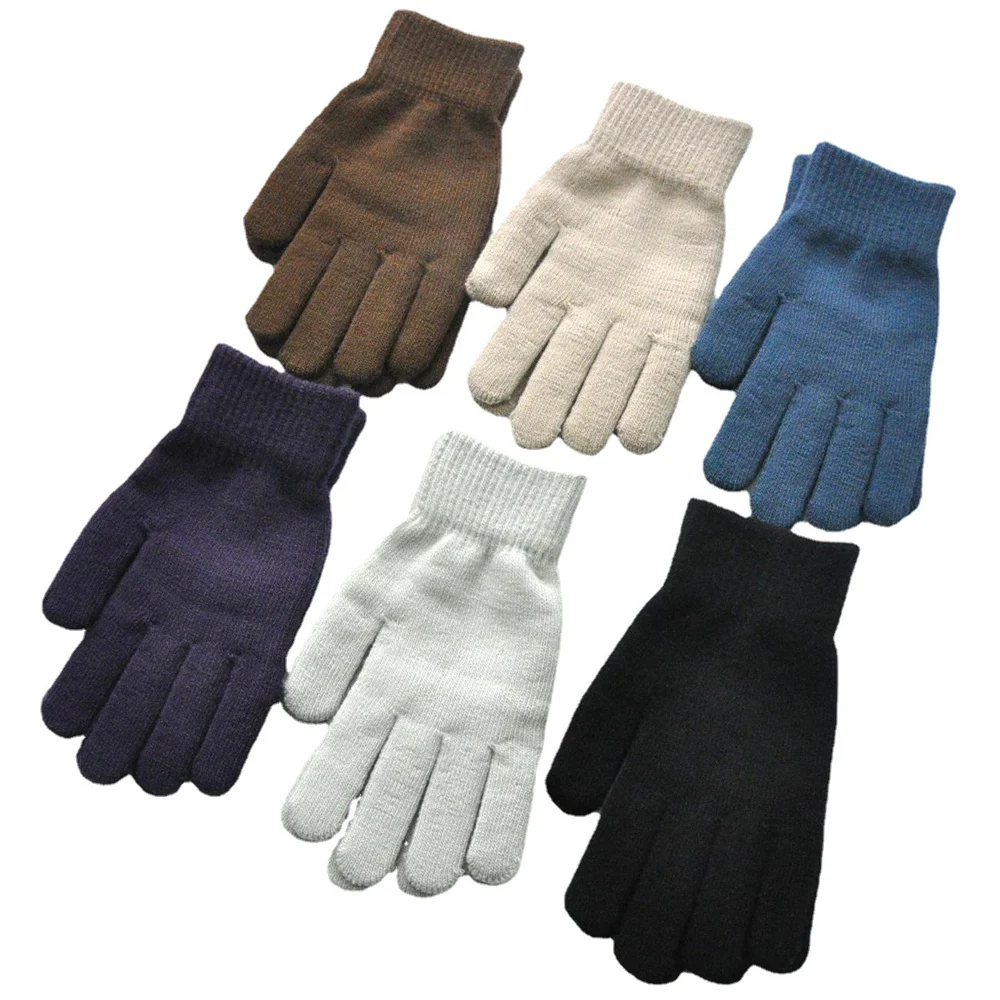 Winter Knitted Plush Gloves Women Men Couple Autumn Thickened Solid Color Full Finger Mittens Hand Warmer Gloves Cycling Gloves