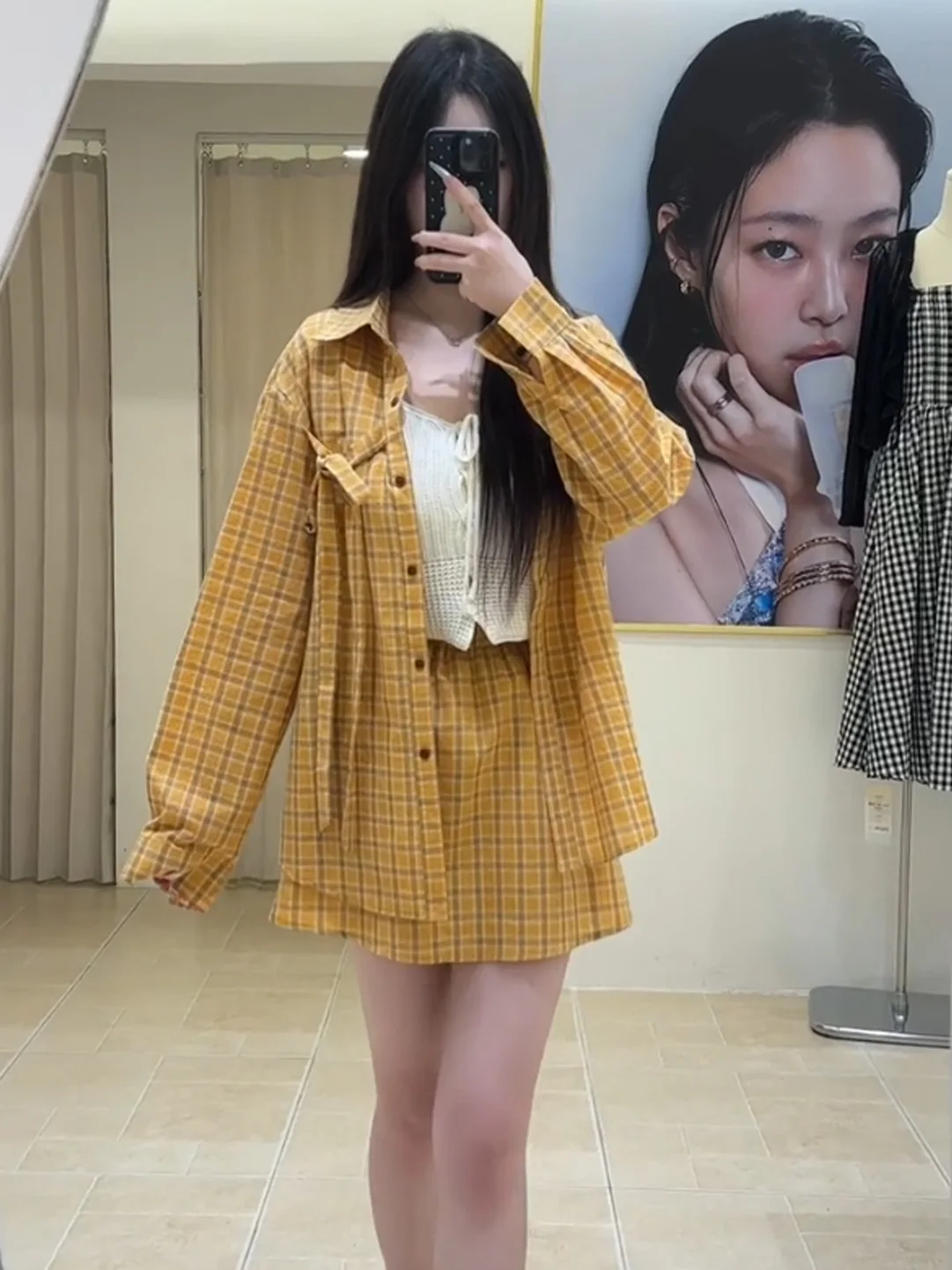 

High Quality Fashionable Plaid Shirt Women's Spring Summer New Slim Fit Skirt Set Trendy High Waist Knot Workwear