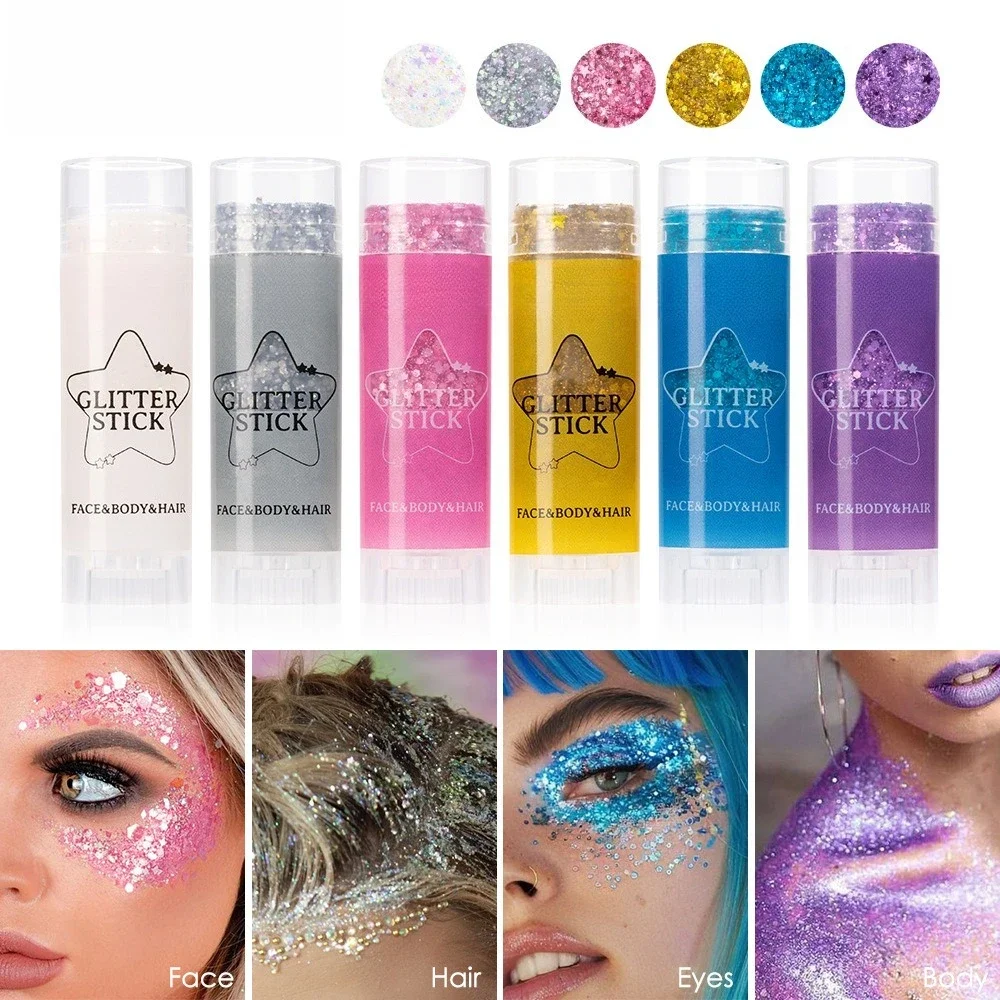 Bastoncino di gel glitterato con paillettes scintillanti Ombretto rosa perla bianca lucida per la pittura del corpo del viso Illumina il trucco scenico