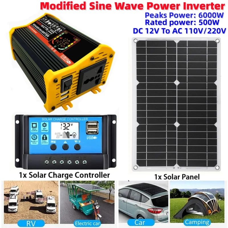 6000W DC 12V To AC 110V/220V Solar System Power Inverter Car Modified Sine Wave Power Inverter with Voltage Transformer Set