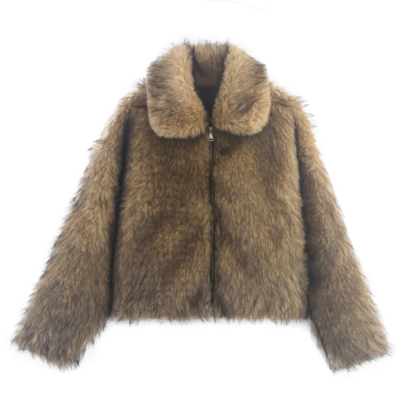 

Winter 2025 Womens Faux Fur Jacket Style Peak Lapel Long Sleeve Thick Warm Outerwear Faux Fur Jackets Tops Coats Daily