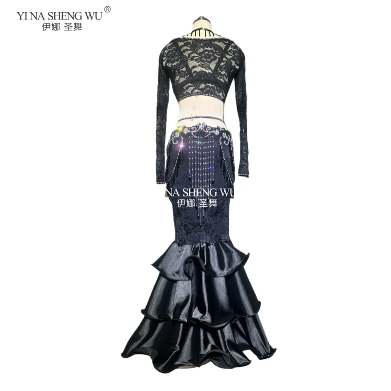 Luxury BellyDance Costume Sexy Lace Black Suit with Fishtail Long Skirt 2pcs Set Oriental Style for Belly Dancing Performance