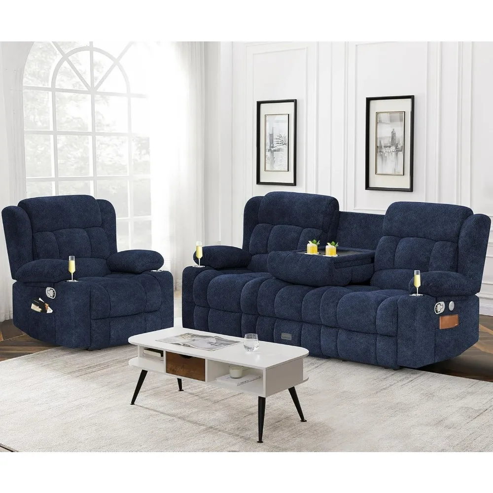 

Loveseat Recliner Sofa Set, Flip Middle Backrest Design 3 Seater Reclining Sofa and Single Oversized Recliner Chair