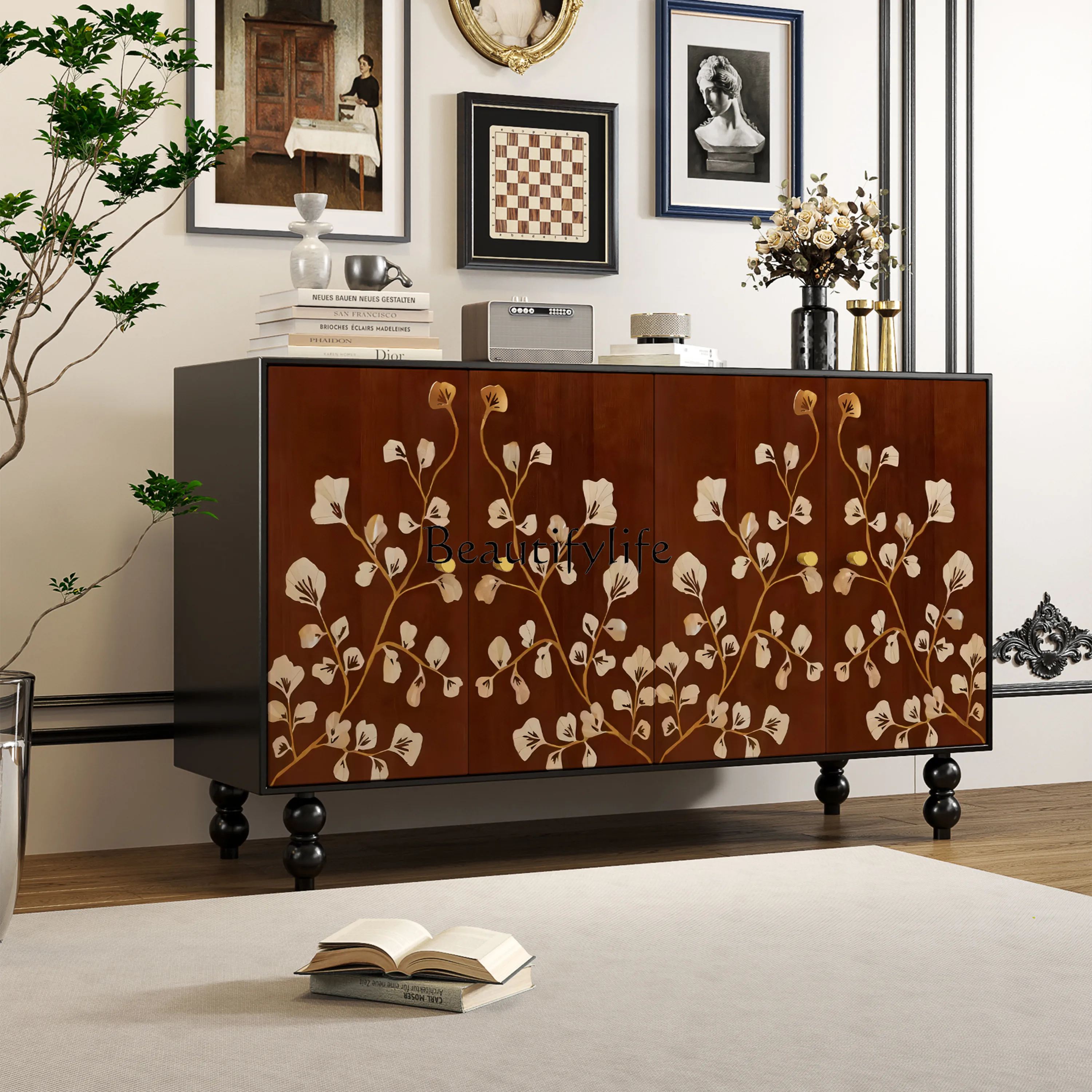 

French Painted Multifunctional Shoe Cabinet Solid Wood Restaurant Hotel Clubhouse Homestay Storage Cabinet