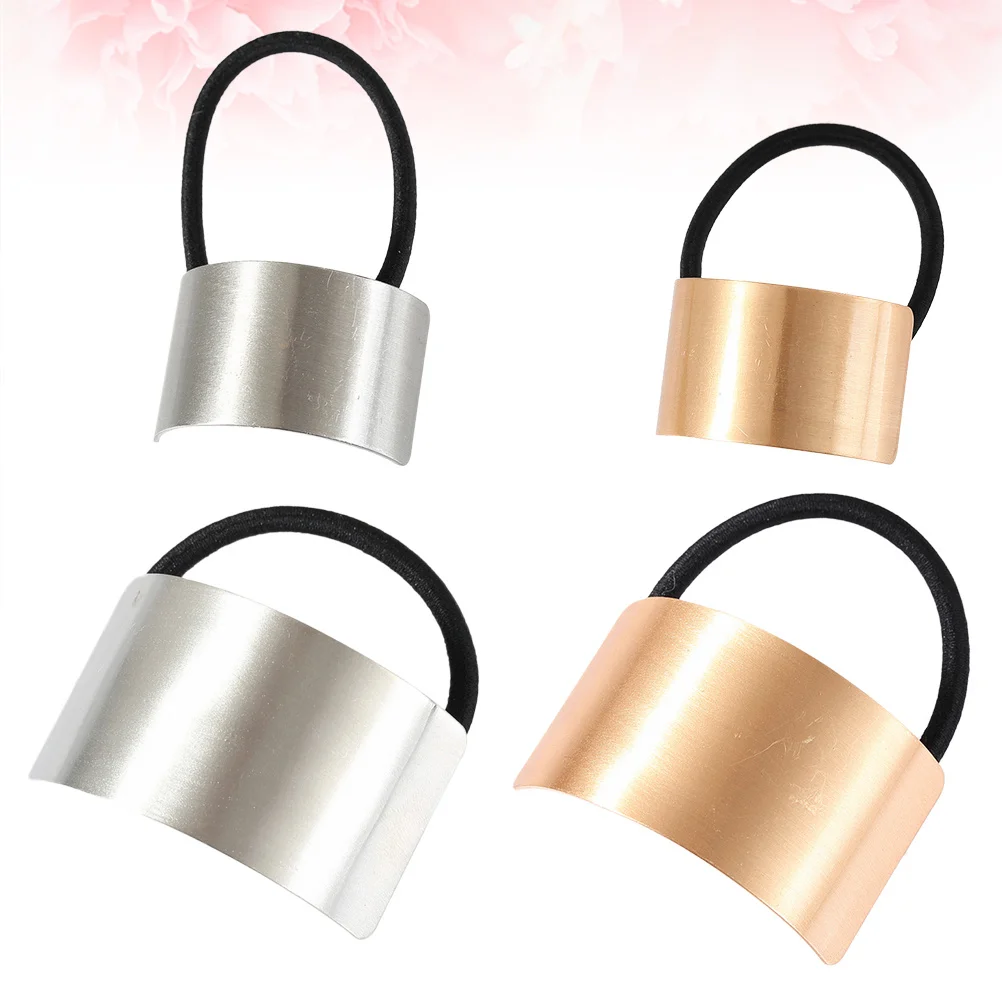 

4Pcs Alloy Hair Ties Polished Rectangular Elastic Ponytail Holders Hair Rope for Women Fashionable Daily Wear Accessories