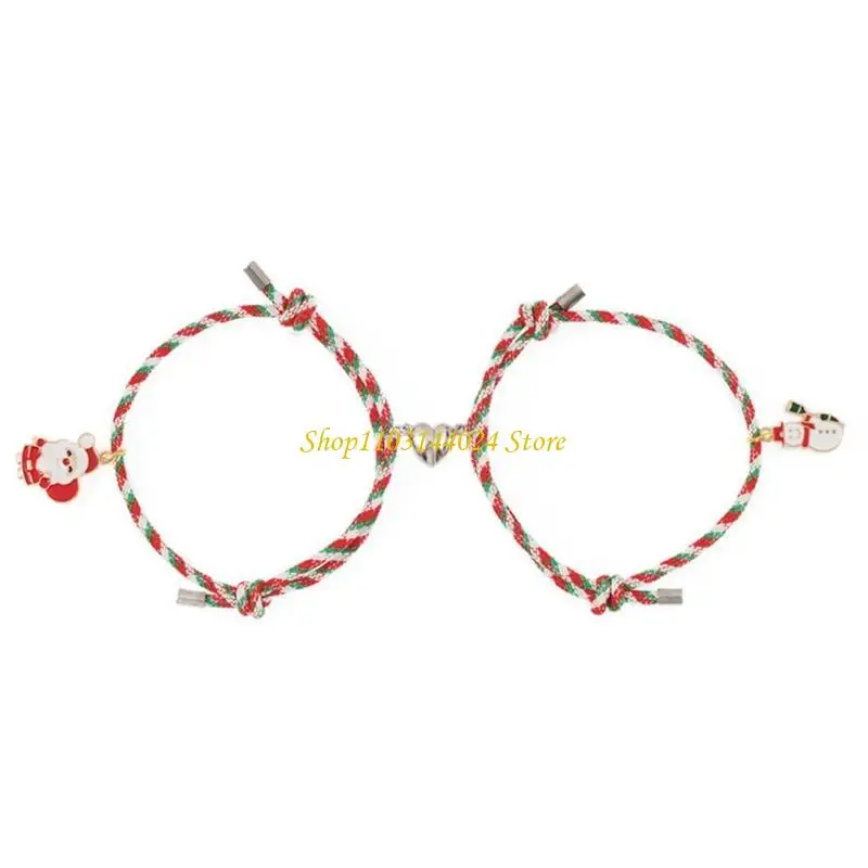 N5KE Xmas Magnet Bracelets Christmas Tree Snowman Santa Dangle Matching Promise Bracelet Couple Friendship Jewelry
