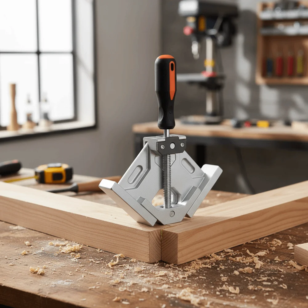 Verstellbare rechtwinklige Klemmen mit Schwenkbacke, rechtwinkliges Design, 90-Grad-Winkel, Holzbearbeitungsklemmen, Rahmen aus Aluminiumlegierung